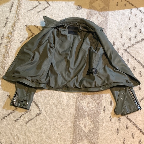 AllSaints Belted Crop Leather Moto Jacket - Picture 13 of 14